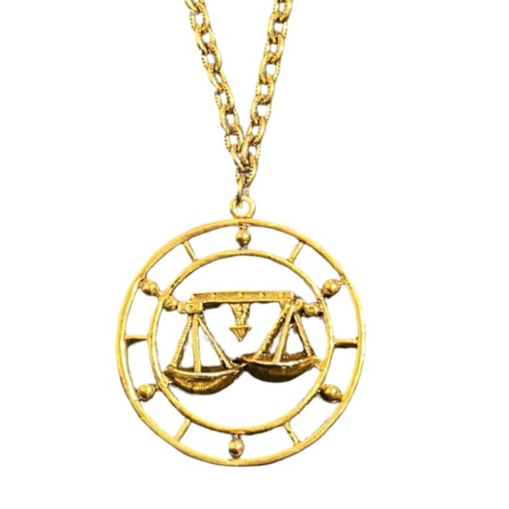 Vintage Celebrity NY Gold Plated Zodiac Libra Sign Horoscope Pendent Necklace